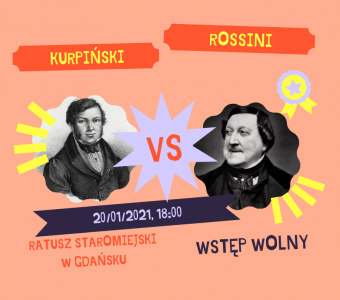 portrety muzyków - Kurpiński i Rosinni na kolorowym tle
