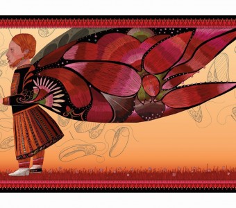Ilustracja anioła wyszywającego swoje kapcie