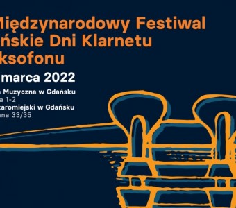 grafika dni klarnet rysunkowy fragmenty instrumentu oraz tytuł wydarzenia "III Międzynarodowy Festiwal Gdańskie Dni Klarnetu"