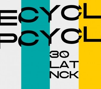 kolorowe pasy pionowe na nich napis recycyle upcycle 30 lat NCK