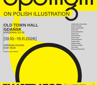 szara grafika, żółte elementy, napis "spotlight on polish inllustration"