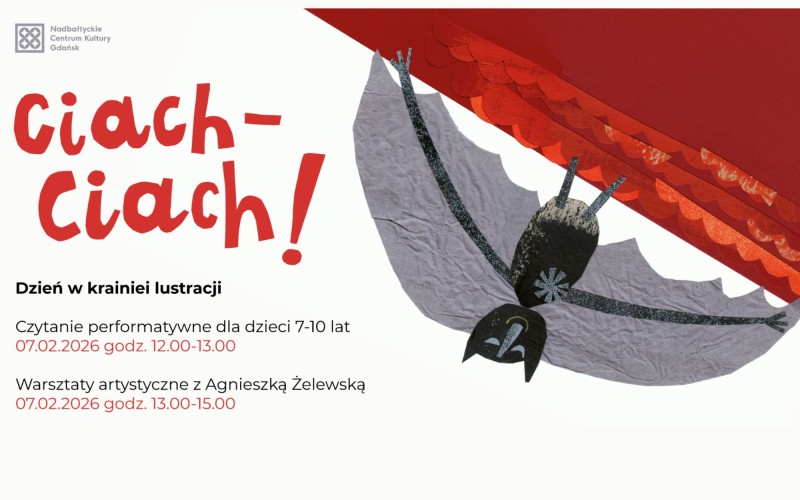 grafika, ilustracja nietoperza, obok napis Ciach-ciach! Dzień w krainie ilustracji