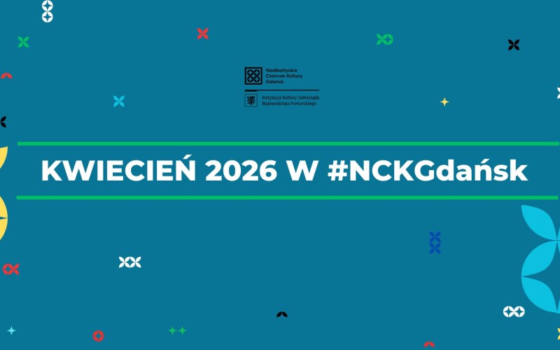 grafika turskus, kolorowe elementy, napis "kwiecień 2026"